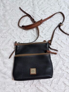 Dooney & Bourke Black Pebbled Leather Crossbody Bag with Brown Trim - EUC